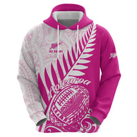 Custom New Zealand Rugby Silver Fern Zip Hoodie Aotearoa Maori Pink Version - Polynesian Pride