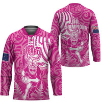 New Zealand Silver Fern Rugby All Pink Hockey Jersey Maori Tiki Player With Ta Moko Tribal - Polynesian Pride