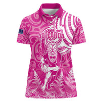 New Zealand Silver Fern Rugby All Pink Women Polo Shirt Maori Tiki Player With Ta Moko Tribal - Polynesian Pride