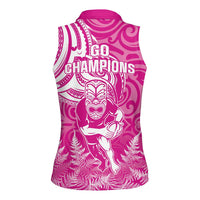 New Zealand Silver Fern Rugby All Pink Women Sleeveless Polo Shirt Maori Tiki Player With Ta Moko Tribal - Polynesian Pride