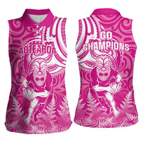 New Zealand Silver Fern Rugby All Pink Women Sleeveless Polo Shirt Maori Tiki Player With Ta Moko Tribal - Polynesian Pride