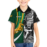 Custom New Zealand and South Africa Rugby Family Matching Summer Maxi Dress and Hawaiian Shirt Silver Fern Protea Pattern World Cup 2023 LT01 Son's Shirt Art - Polynesian Pride