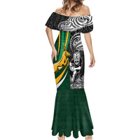 Custom New Zealand and South Africa Rugby Mermaid Dress Silver Fern Protea Pattern World Cup 2023 LT01 - Polynesian Pride