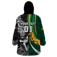 Custom New Zealand and South Africa Rugby Wearable Blanket Hoodie Silver Fern Protea Pattern World Cup 2023 LT01 - Polynesian Pride