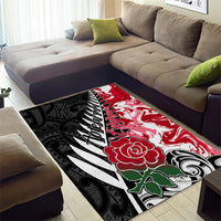 New Zealand and England Rugby Area Rug Silver Fern With Red Rose World Cup 2023 LT01 - Polynesian Pride