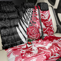 New Zealand and England Rugby Back Car Seat Cover Silver Fern With Red Rose World Cup 2023