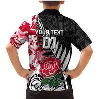 Custom New Zealand and England Rugby Family Matching Mermaid Dress and Hawaiian Shirt Silver Fern With Red Rose World Cup 2023 LT01 - Polynesian Pride