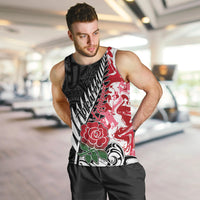 Custom New Zealand and England Rugby Men Tank Top Silver Fern With Red Rose World Cup 2023 LT01 - Polynesian Pride