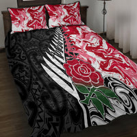 New Zealand and England Rugby Quilt Bed Set Silver Fern With Red Rose World Cup 2023 LT01 - Polynesian Pride