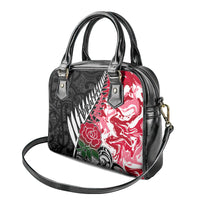 New Zealand and England Rugby Shoulder Handbag Silver Fern With Red Rose World Cup 2023 LT01 - Polynesian Pride