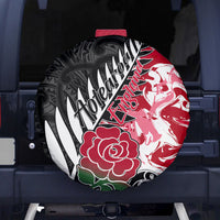 New Zealand and England Rugby Spare Tire Cover Silver Fern With Red Rose World Cup 2023 LT01 Art - Polynesian Pride