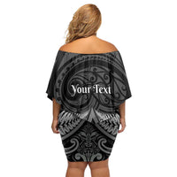 Personalised Toitu Te Tiriti Aotearoa Silver Fern Off Shoulder Short Dress New Zealand Maori Pattern LT01 - Polynesian Pride