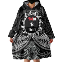 Personalised Toitu Te Tiriti Aotearoa Silver Fern Wearable Blanket Hoodie New Zealand Maori Pattern