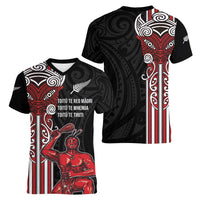 Toitu Te Reo Maori Toitu Te Whenua Toitu Te Tiriti Women V-Neck T-Shirt Maori Warrior New Zealand LT01 - Polynesian Pride