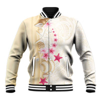 Beige Frangipani Sea Shell Baseball Jacket Starfish Polynesian Pattern - Polynesian Pride