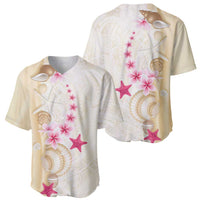 Beige Frangipani Sea Shell Baseball Jersey Starfish Polynesian Pattern - Polynesian Pride