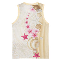 Beige Frangipani Sea Shell Basketball Jersey Starfish Polynesian Pattern - Polynesian Pride