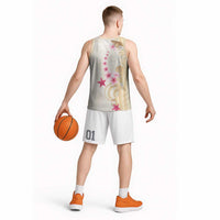 Beige Frangipani Sea Shell Basketball Jersey Starfish Polynesian Pattern - Polynesian Pride