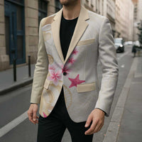 Beige Frangipani Sea Shell Blazer Starfish Polynesian Pattern - Polynesian Pride