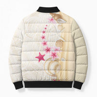 Beige Frangipani Sea Shell Bomber Puffer Jacket Starfish Polynesian Pattern - Polynesian Pride