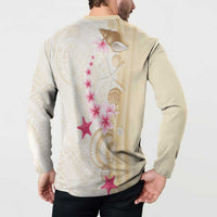 Beige Frangipani Sea Shell Button Sweatshirt Starfish Polynesian Pattern - Polynesian Pride