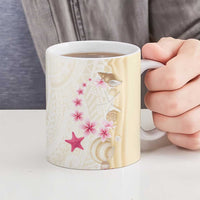 Beige Frangipani Sea Shell Ceramic Mug Starfish Polynesian Pattern - Polynesian Pride
