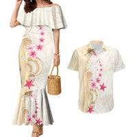 Beige Frangipani Sea Shell Couples Matching Mermaid Dress and Hawaiian Shirt Starfish Polynesian Pattern LT01 Beige - Polynesian Pride