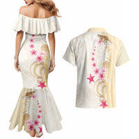 Beige Frangipani Sea Shell Couples Matching Mermaid Dress and Hawaiian Shirt Starfish Polynesian Pattern LT01 - Polynesian Pride