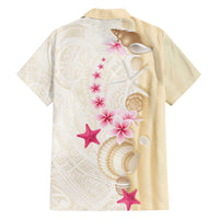 Beige Frangipani Sea Shell Family Matching Long Sleeve Bodycon Dress and Hawaiian Shirt Starfish Polynesian Pattern - Polynesian Pride