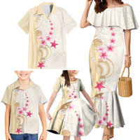 Beige Frangipani Sea Shell Family Matching Mermaid Dress and Hawaiian Shirt Starfish Polynesian Pattern - Polynesian Pride