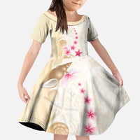 Beige Frangipani Sea Shell Family Matching Off The Shoulder Long Sleeve Dress and Hawaiian Shirt Starfish Polynesian Pattern - Polynesian Pride