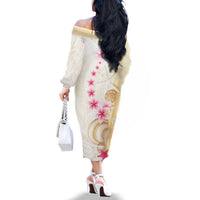 Beige Frangipani Sea Shell Family Matching Off The Shoulder Long Sleeve Dress and Hawaiian Shirt Starfish Polynesian Pattern - Polynesian Pride