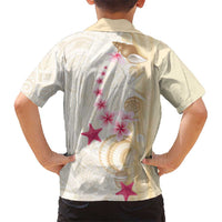 Beige Frangipani Sea Shell Family Matching Off Shoulder Maxi Dress and Hawaiian Shirt Starfish Polynesian Pattern LT01 - Polynesian Pride