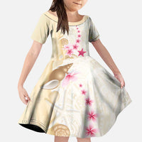 Beige Frangipani Sea Shell Family Matching Off Shoulder Maxi Dress and Hawaiian Shirt Starfish Polynesian Pattern LT01 Daughter's Dress Beige - Polynesian Pride