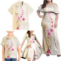 Beige Frangipani Sea Shell Family Matching Off Shoulder Maxi Dress and Hawaiian Shirt Starfish Polynesian Pattern LT01 - Polynesian Pride