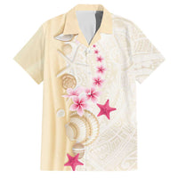 Beige Frangipani Sea Shell Family Matching Off Shoulder Maxi Dress and Hawaiian Shirt Starfish Polynesian Pattern LT01 Dad's Shirt - Short Sleeve Beige - Polynesian Pride