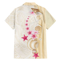 Beige Frangipani Sea Shell Family Matching Off Shoulder Maxi Dress and Hawaiian Shirt Starfish Polynesian Pattern LT01 - Polynesian Pride