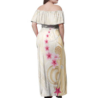 Beige Frangipani Sea Shell Family Matching Off Shoulder Maxi Dress and Hawaiian Shirt Starfish Polynesian Pattern LT01 - Polynesian Pride