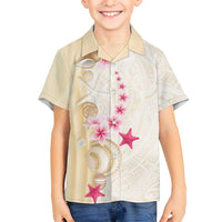 Beige Frangipani Sea Shell Family Matching Off Shoulder Maxi Dress and Hawaiian Shirt Starfish Polynesian Pattern LT01 Son's Shirt Beige - Polynesian Pride