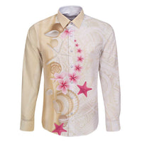 Beige Frangipani Sea Shell Family Matching Summer Maxi Dress and Hawaiian Shirt Starfish Polynesian Pattern - Polynesian Pride