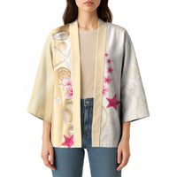 Beige Frangipani Sea Shell Kimono Starfish Polynesian Pattern - Polynesian Pride