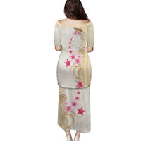 Beige Frangipani Sea Shell Puletasi Starfish Polynesian Pattern - Polynesian Pride