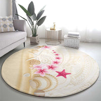 Beige Frangipani Sea Shell Round Carpet Starfish Polynesian Pattern - Polynesian Pride