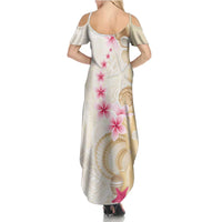 Beige Frangipani Sea Shell Summer Maxi Dress Starfish Polynesian Pattern - Polynesian Pride