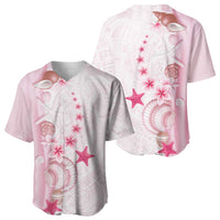 Pink Plumeria Sea Shell Baseball Jersey Starfish Polynesian Pattern - Polynesian Pride