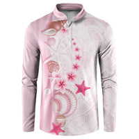 Pink Plumeria Sea Shell Button Sweatshirt Starfish Polynesian Pattern - Polynesian Pride