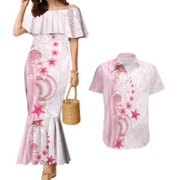 Pink Plumeria Sea Shell Couples Matching Mermaid Dress and Hawaiian Shirt Starfish Polynesian Pattern LT01 Pink - Polynesian Pride