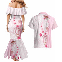 Pink Plumeria Sea Shell Couples Matching Mermaid Dress and Hawaiian Shirt Starfish Polynesian Pattern LT01 - Polynesian Pride