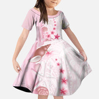 Pink Plumeria Sea Shell Family Matching Long Sleeve Bodycon Dress and Hawaiian Shirt Starfish Polynesian Pattern - Polynesian Pride