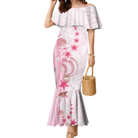 Pink Plumeria Sea Shell Family Matching Mermaid Dress and Hawaiian Shirt Starfish Polynesian Pattern - Polynesian Pride